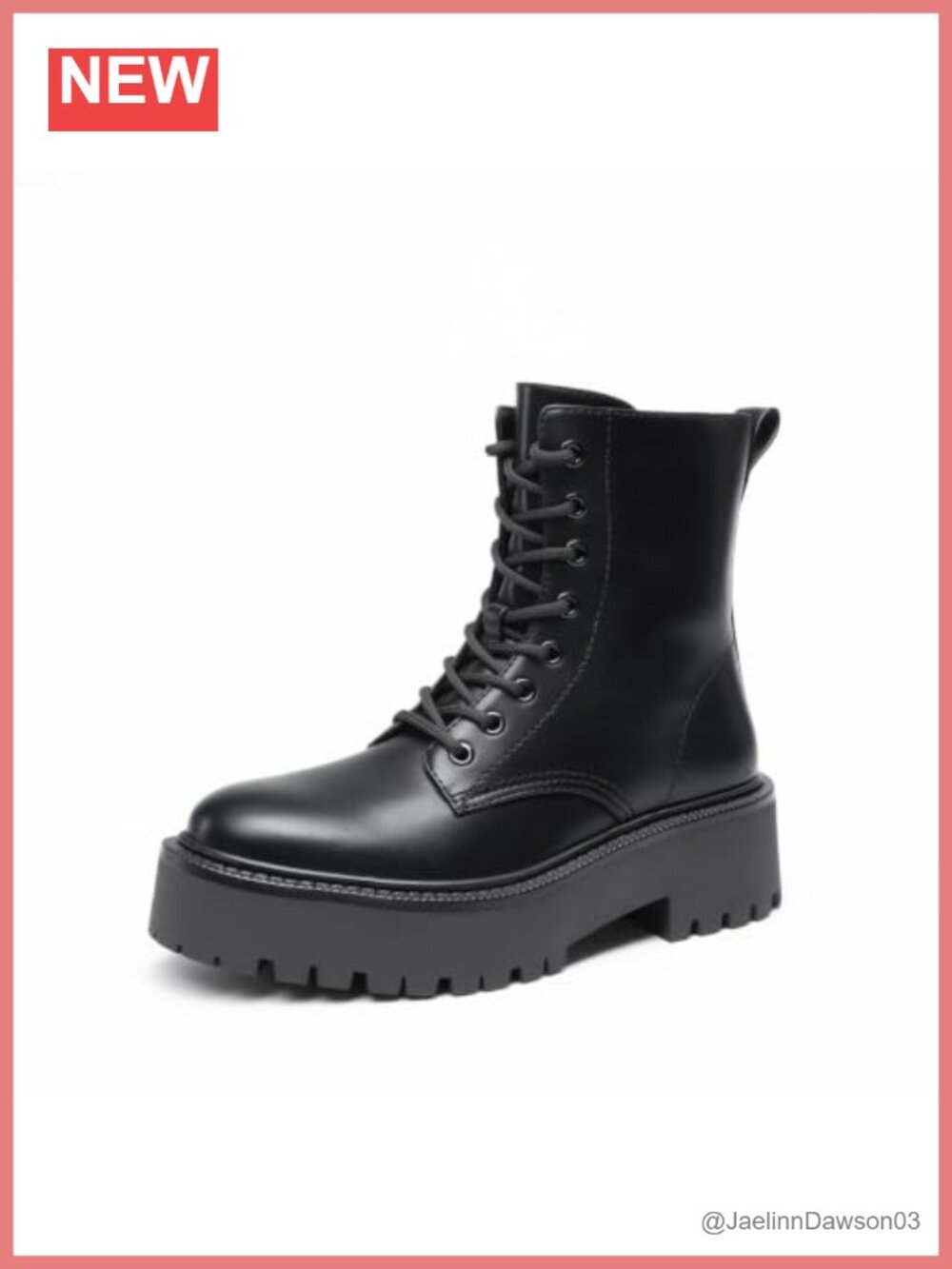 Platform Combat Ankle Boots Faux Leather Block Heel Zip Up